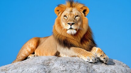 Fototapeta premium Majestic African Lion Resting on Rock Wildlife Photography