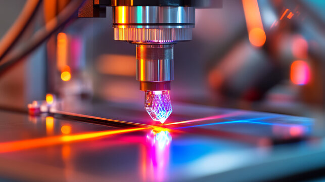 Detailed shot of the laser annealing system in action, showcasing the recrystallization process on silicon substrates