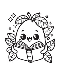 Coloring page mango reading book 