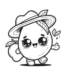 coloring page mango pose wearing  picnic hat