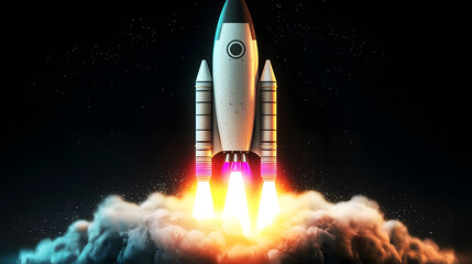 Fototapeta premium Rocket launching through dark cosmic clouds