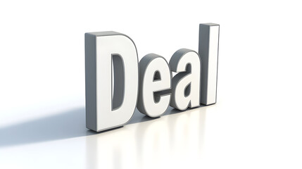 The word 'Deal' in large 3D block letters, casting a shadow on the white background