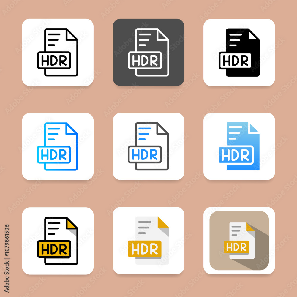 Poster set hdr document files type icons, can be used for websites, ui and interfaces.