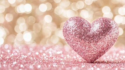 Fototapeta premium Sparkling pink heart symbolizing affection romantic setting glittering background close-up perspective minimalistic design for love themes