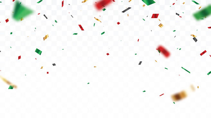 Red and green confetti celebration banner, christmas decoration background