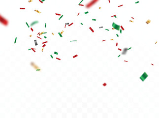 Red and green confetti celebration banner, christmas decoration background