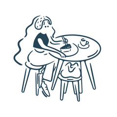 カフェで休憩する女性のイラスト素材