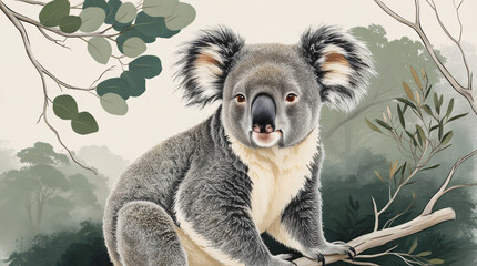 Obraz premium Detailed Ai drawn portrait of a Koala on a tree
