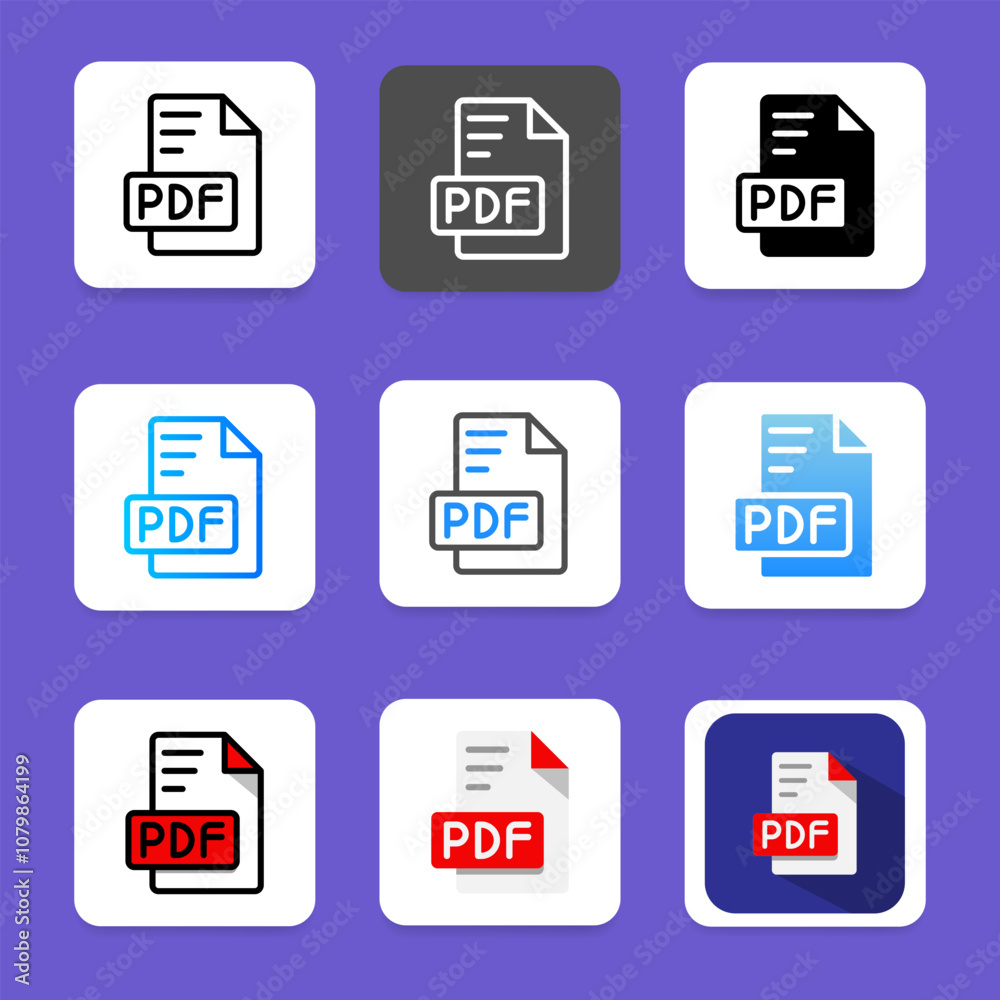 Poster set pdf document icons. file type symbols can be used for formats, documents and interfaces