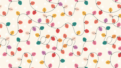 Christmas or New Year seamless pattern with hand drawn Christmas tree lanterns.