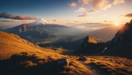 Naklejka premium Inspirational travel landscape, mountain view, sunrise