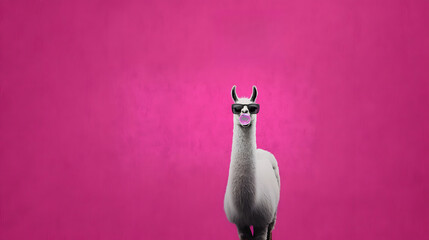Cool llama with sunglasses against a pink background