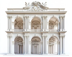 Fototapeta premium Majestic Renaissance Palace with Symmetrical Facade and Rounded Arches on White Background