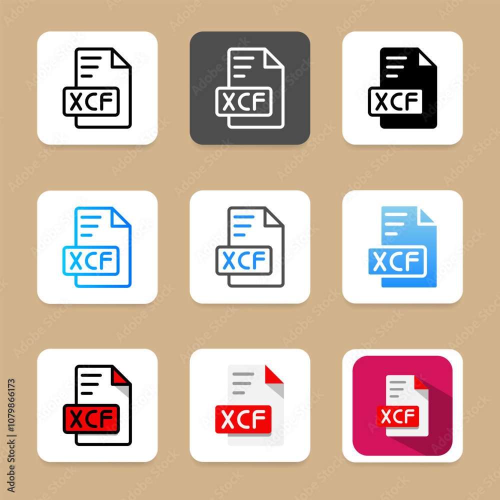 Poster set xcf icon format. symbol document file type, file format and archive
