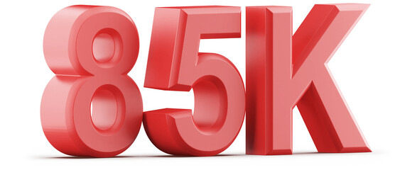 85K Followers Red 3D Number