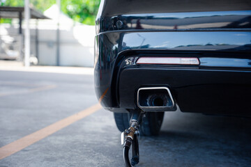 Auto refuel at gas station, car fills with LPG fuel. Vehicle transportation and maintenance service...