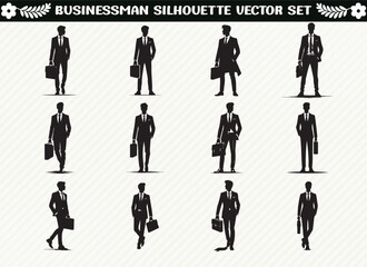 Professional businessman silhouettes in various poses for corporate visuals