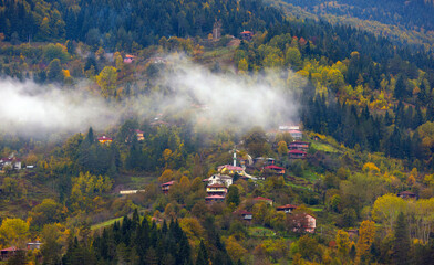 Fototapeta premium Kastamonu Province, old wooden houses and trees in autumn colors