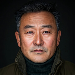 Obraz premium A photo of a Korean man in his 40s with a fresh look on his face