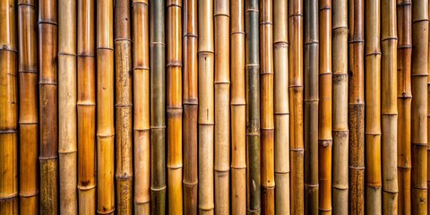 Naklejka premium Natural Bamboo Wall Texture A Close-Up View of Interwoven Stalks with Varied Tones of Golden Brown and Earthy Green Hues