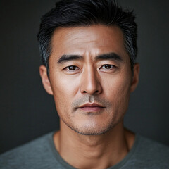 Obraz premium A photo of a Korean man in his 40s with a fresh look on his face