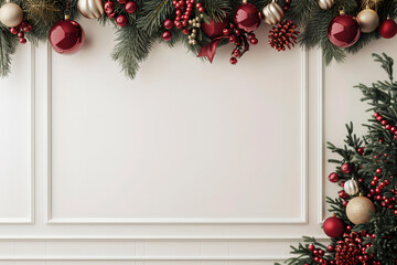 Elegant Christmas Garland Border on White Wall