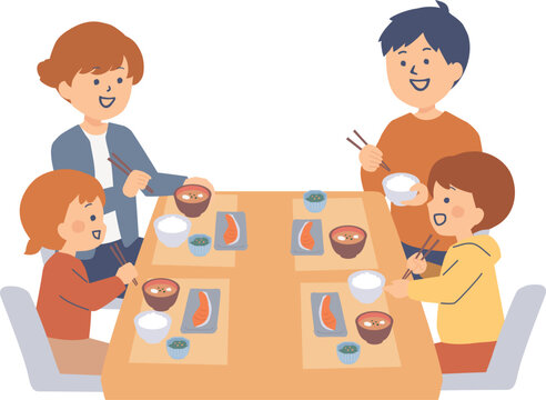 family eating dinner together at table clip art preview