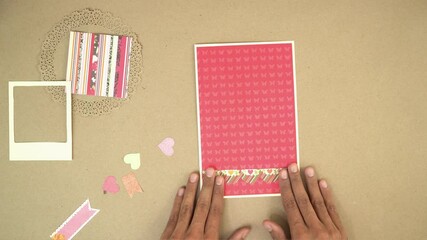 Making vintage valentine wish card with stickers and decorated paper