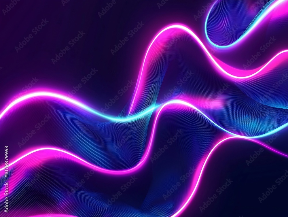 Poster mesmerizing neon wave lines creating dynamic energy on dark background