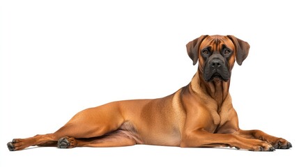 Obraz premium Bullmastiff laying down, calm eyes on white background