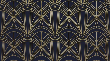 Elegant Art Deco Pattern with Gold Lines on Black Background - Luxurious and Timeless Design