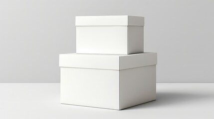 Two White Cardboard Boxes Stacked On Gray Background