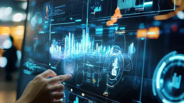 Holographic marketing icons in B2B: Business professionals leveraging digital interfaces for sales and marketing automation