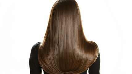 Fototapeta premium Beautiful model girl with Brown hair strand,silky healthy chestnut wavy hair strand,hair wavy ribbon, with smooth,Keratin straightening,Treatment,straight long hair,procedures,Smooth hairstyle.