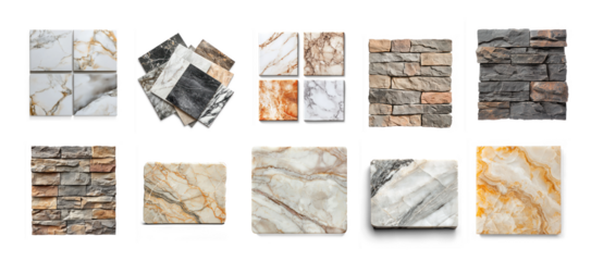 Collection of porcelain tiles with a polished surface. isolated on transparent background