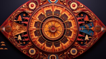 Fototapeta premium Paper cut of a mandala with spiritual symbols and intricate designs,Generative ai illustration