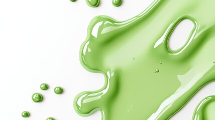 Closeup of Green skincare,A drop of transparent cosmetic gel on a green background,product liquid bubble,serum drops scattered ,Collagen gel,Aloe Vera cosmetic gel,The concept of natural cosmetics.