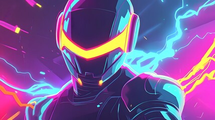 An animated character logo design for a gaming company, with dynamic, futuristic visuals and bold, high-energy colors that resonate with gaming culture.