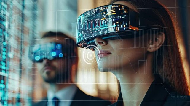 Business people using digital tools: B2B professionals leveraging devices and holographic interfaces for marketing automation