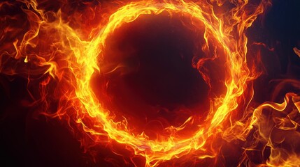 A fiery circular design with swirling flames, creating a dynamic and vibrant visual effect.