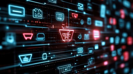 Digital shopping icons with omni channel retail concept 3d illustration