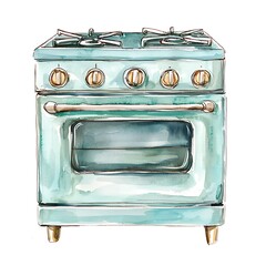Watercolor Illustration of a Vintage Stove.