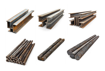 Collection of Structural steel beams. isolated on transparent background