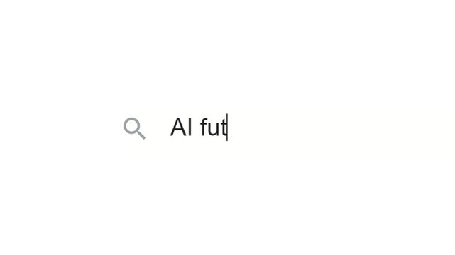 Typing text to search about AI future, search bar animation, white background