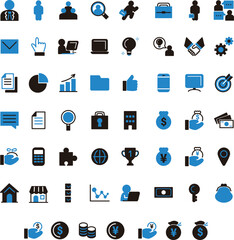 ビジネス　マネー　アイコン　ピクトグラム　ライン　絵文字　飾り　あしらい　イラスト素材セット　青