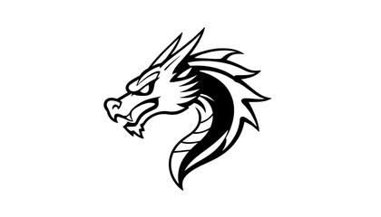 Obraz premium dragon head in profile view, rendered in a simple black and white design. design is minimalist. Dragons are often associated with power, strength, and mythology. striking and memorable.