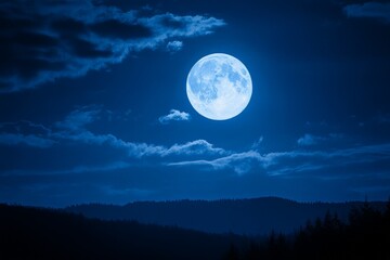 Fototapeta premium Majestic Full Moon Over Silhouetted Mountain Landscape Background