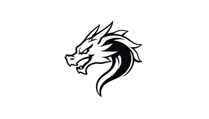 Obraz premium dragon head in profile view, rendered in a simple black and white design. design is minimalist. Dragons are often associated with power, strength, and mythology. striking and memorable.