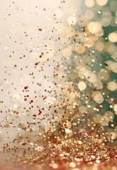 Christmas decorating backgrounds illuminate with gold glittering accents, creating an abstract glow light texture. The shimmering ornaments and festive lights capture the essence of the holiday season