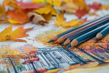 autumn landscape drawing.